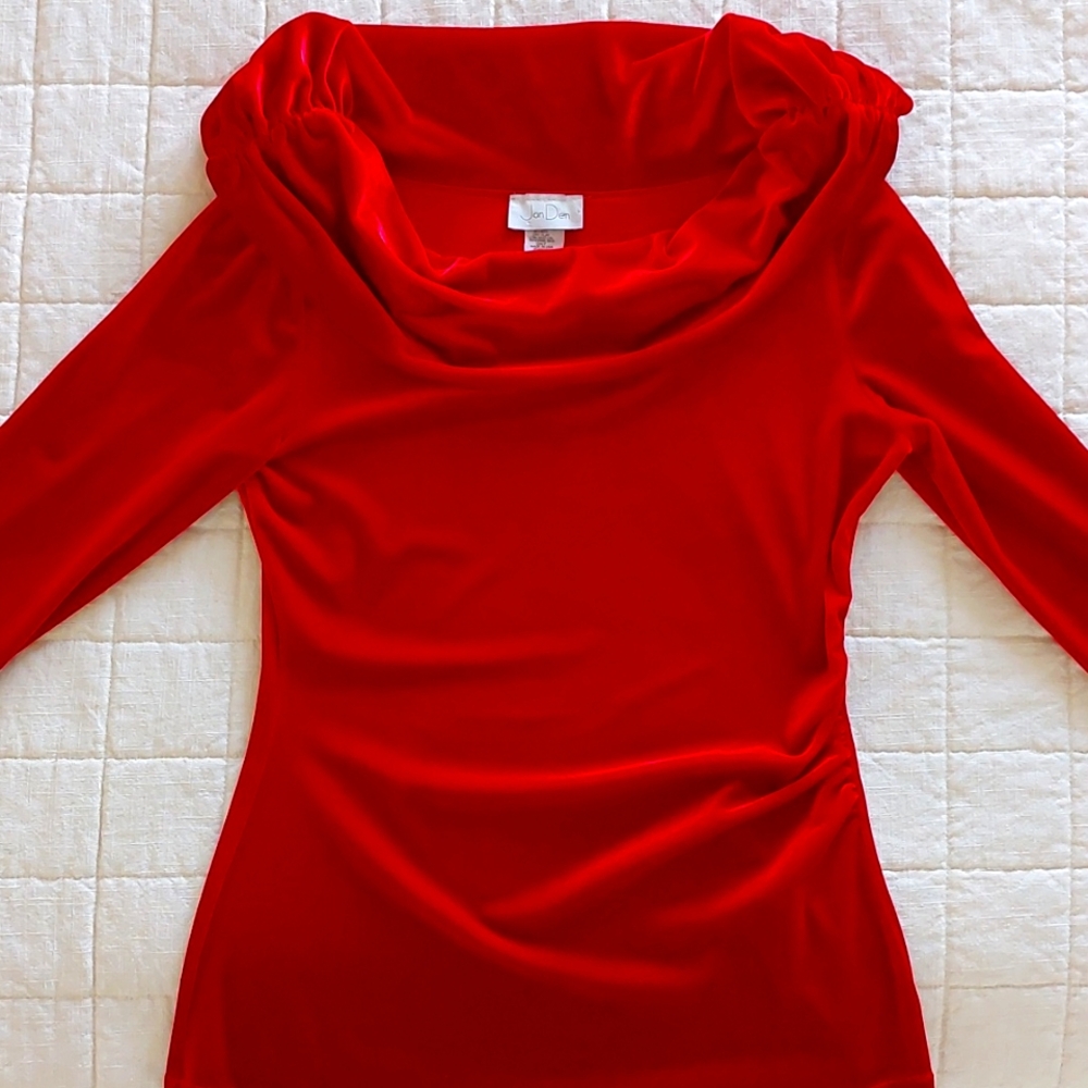 Jon Den Red Velvet Fitted Top